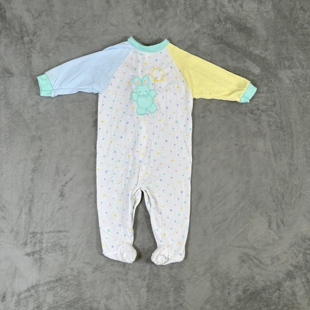 Vintage Pastel Colorblock Bunny Footed Sleeper Polka Dot Snap Back One-Piece